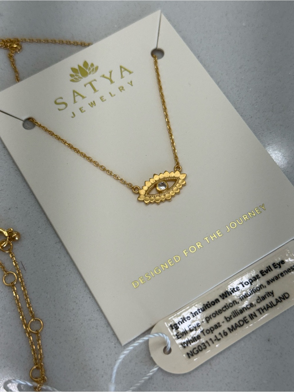 Satya Jewelry Gold Eye Pendant Necklace with WHITE TOPAZ 🧿NWT🧿 - Picture 3 of 10
